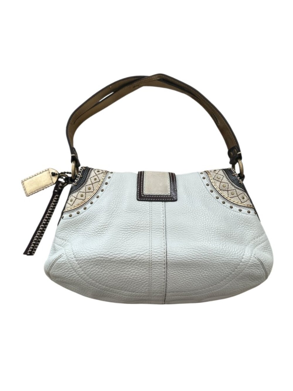 VTG Coach Soho Leather Y2K Studded Stitched Shoulder Flap Bag Chalk 10479 - Picture 3 of 16